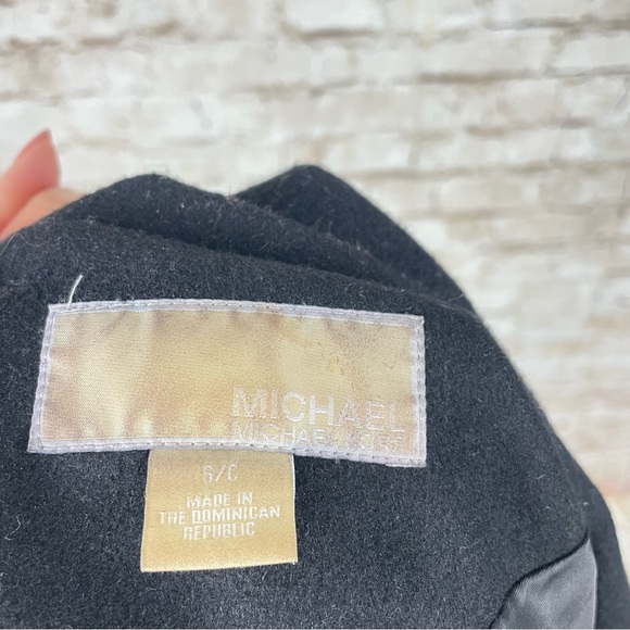 MICHAEL Michael Kors Black Wool Blend Pea Coat | Small Double-Breasted Pockets - Picture 8 of 9